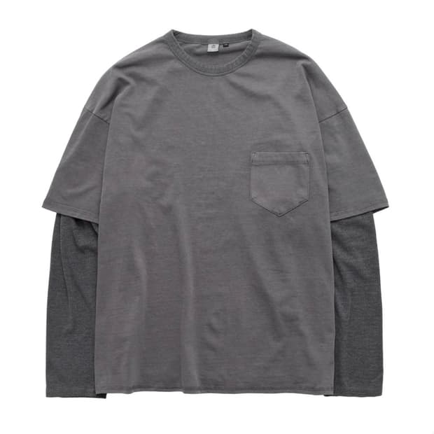 폴리테루 레이어드 롱 슬리브 (커버 스티치) 더스티 핑크