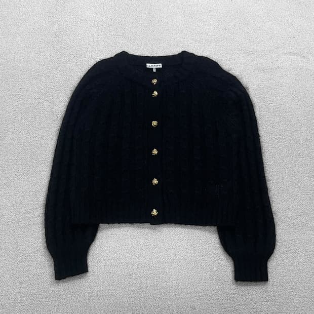 가니 Ganni 케이블 퍼프 가디건 블랙