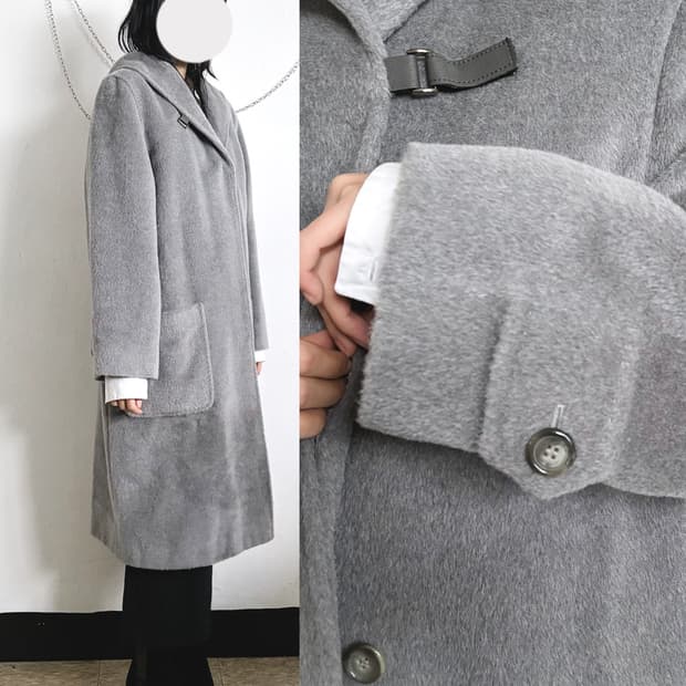 cinzia rocca 후드 넥 스트랩 캐시미어 롱코트