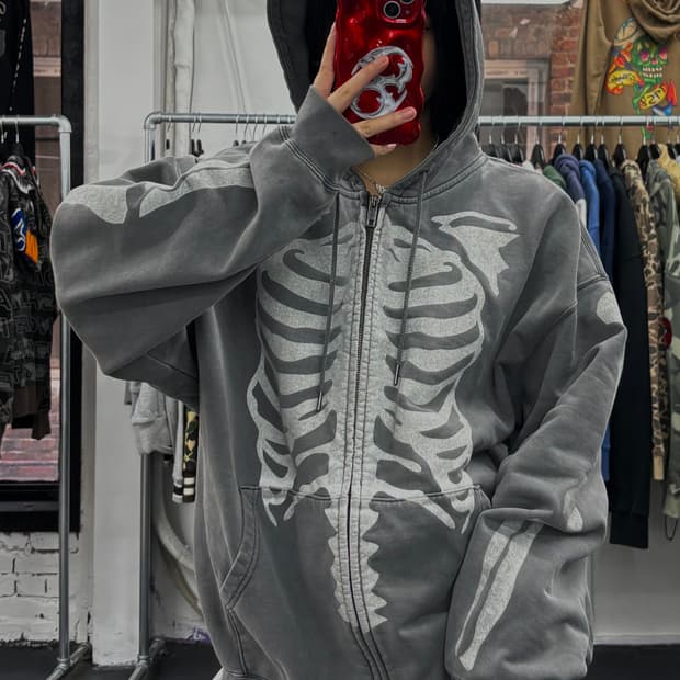 밴슨 레더 50th 그레이 본 후드집업