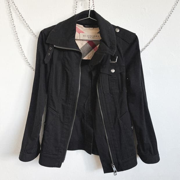 버버리 하이넥 버클 스트랩 코튼 라이더자켓