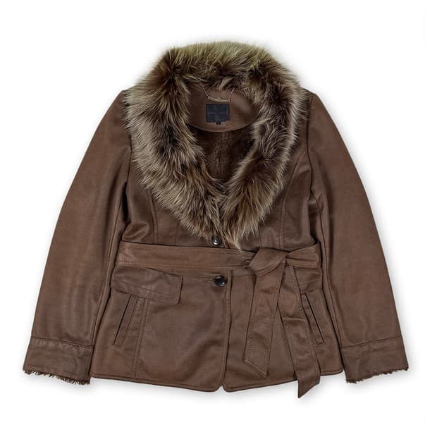 올리비아로렌 퍼 카라 스웨이드 자켓