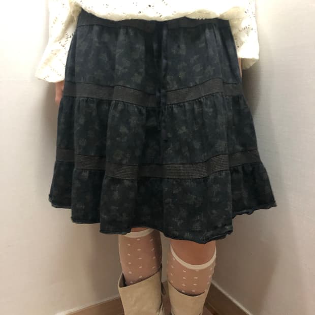 빈티지 딥 카키 모리 프릴 스커트