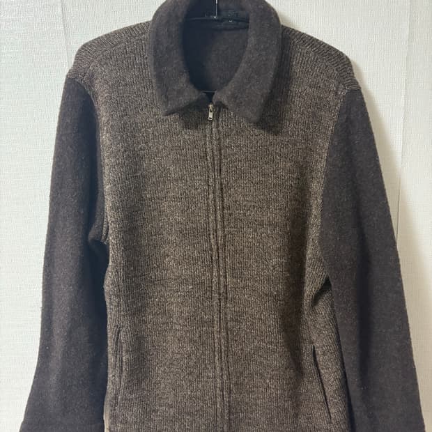 빈티지 배색 브라운 니트 카라 집업 후리스 폭닥 남녀공용