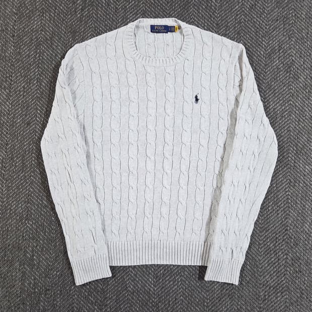 신형 QR 폴로 랄프로렌 라이트 그레이 케이블 니트
