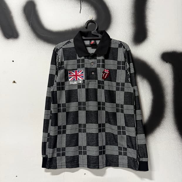 롤링스톤즈 락 펑크 자수 패치 체크 롱슬리브 피케 티셔츠