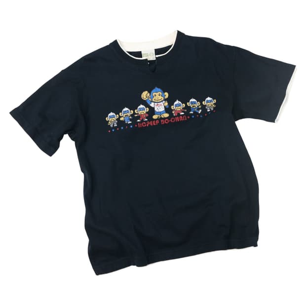 BOPEEP BO-CHAN 빈티지 레이어드 그래픽 몽키 티셔츠 네이비