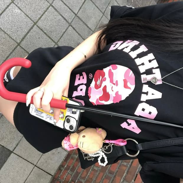 베이프 핑크카모 ABC컬리지 티셔츠 블랙 M