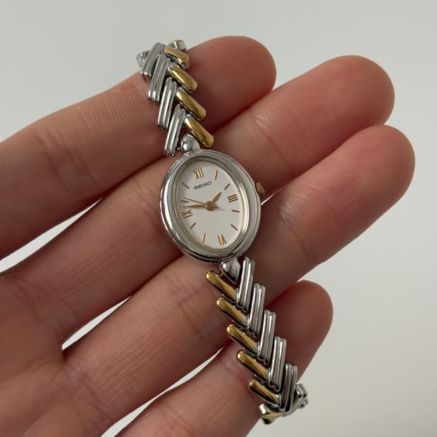 세이코 1980년대 빈티지 시계 오벌 브레이슬릿 콤비 쿼츠 여성