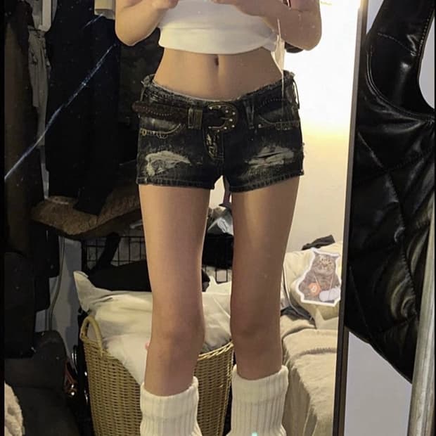 Y2K 진청 핫팬츠