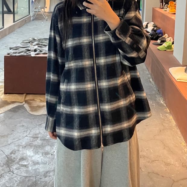 허프 체크 무늬 집업 셔츠 자켓 H535