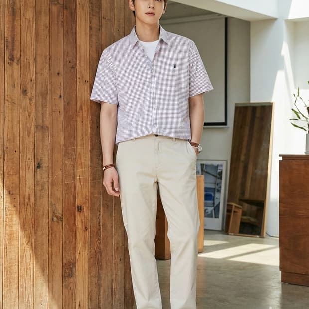 빈폴(BEANPOLE) 슬림핏 반팔 체크 셔츠 남성 105