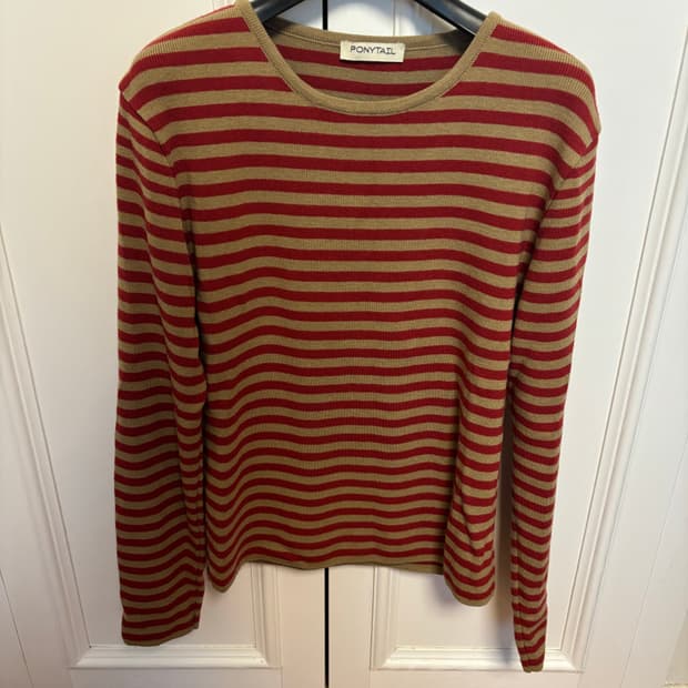 포니테일 콤보 스트라이프 니트 티셔츠 PONYTAIL combo