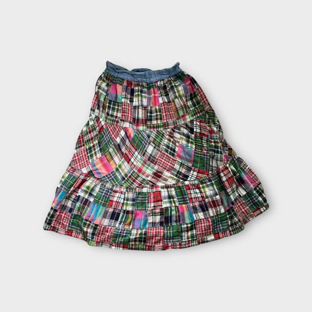 Japanese Vintage . 마드라스 패치워크 롱스커트