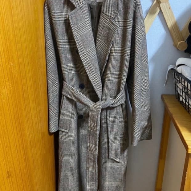 에잇세컨즈 8seconds 여성 벨티드 헤링본 체크 롱코트