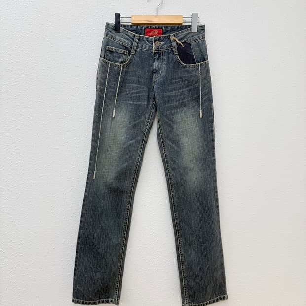 빈티지 Indian Motorcycle 로우라이즈 워싱 데님 팬츠