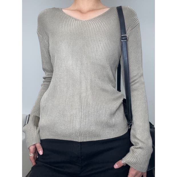 빈티지 카키 골지 롱슬리브