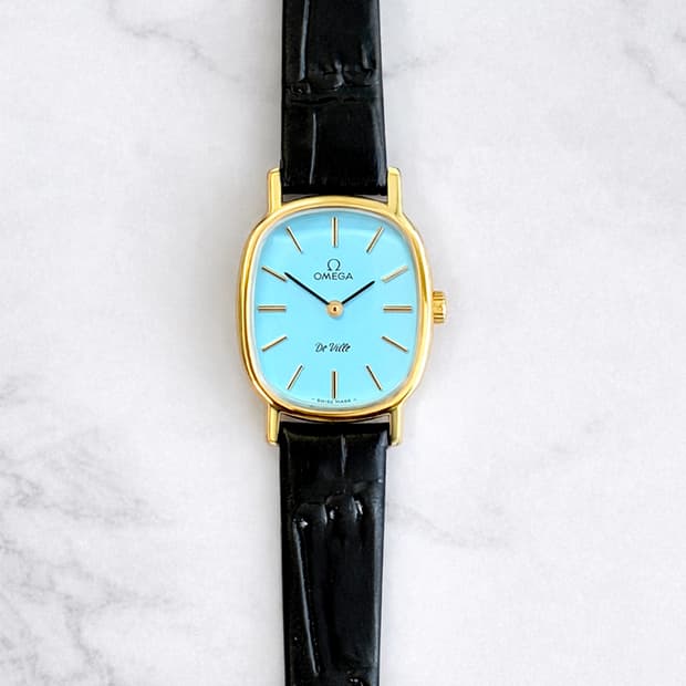 정품 오메가 수동 625 엘립스 이청아 드빌 터키블루 금장 여자 시계