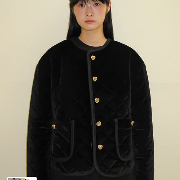 론론 벨벳 퀼팅 자켓 하트 버튼 경량패딩