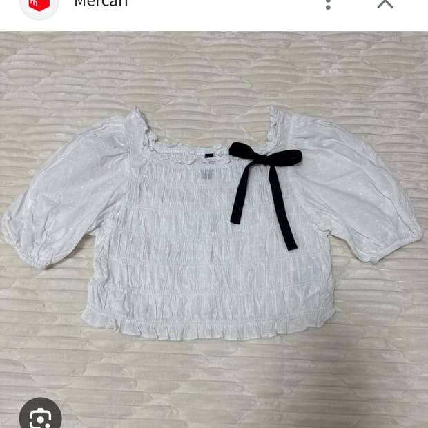 일본 h&m)로맨틱 히메 발레코어st 리본 퍼프 반팔 크롭 블라우스