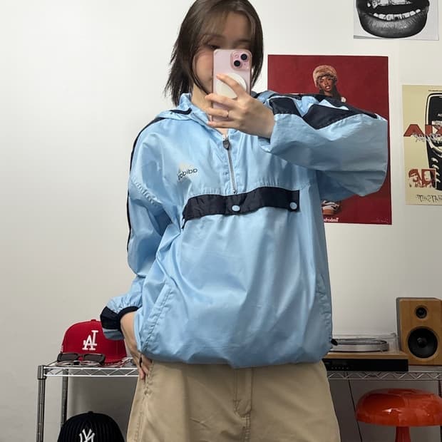 아디다스 00s 스카이블루 아노락 자켓