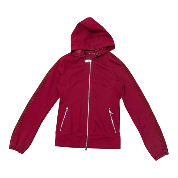 PRADA SPORT RED DOUBLE ZIP-UP HOODIE