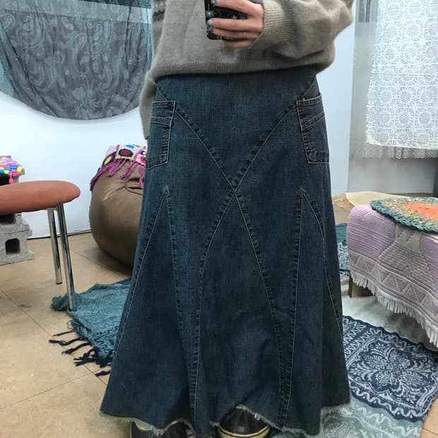 빈티지 절개 포켓 데님 롱 스커트 