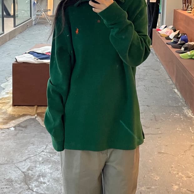 폴로 랄프로렌 그린 반집업 니트 H498