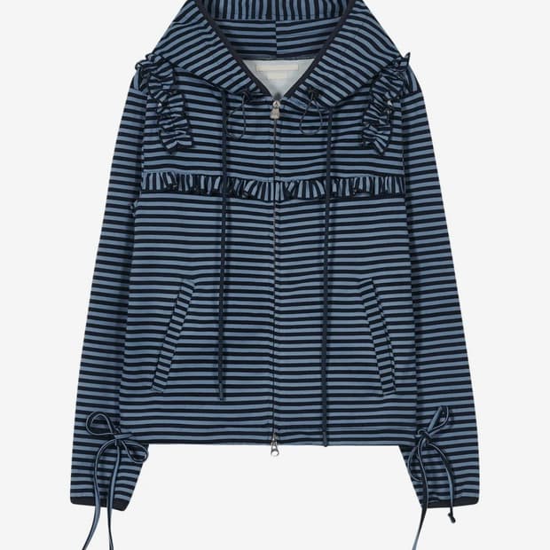 Ruffled Stripe Zip Hoodie [Blue]