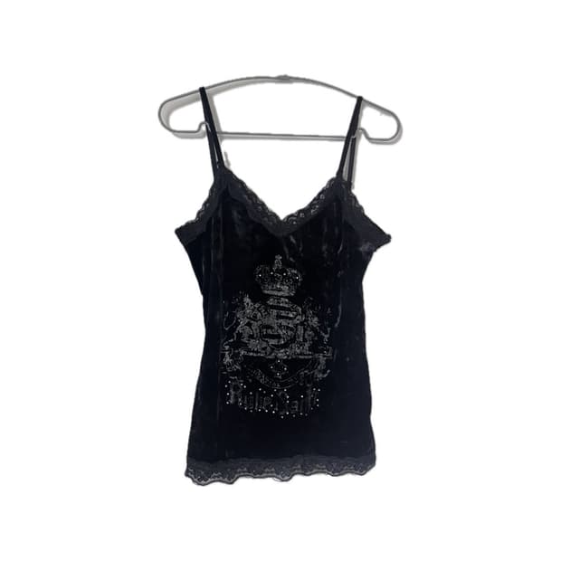 고딕 고스로리 갸루 벨벳 나시 슬립 왕관 블랙 y2k 펑크 공겜여주