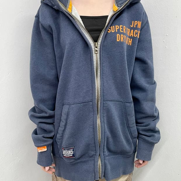 수퍼드라이 블루 패치 헤비 후드집업