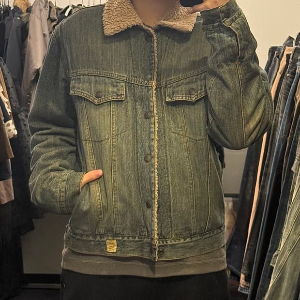 아베크롬비 워크 웨어 쉐르파 양털 워싱 데님 트러커 청자켓 L 웨스턴