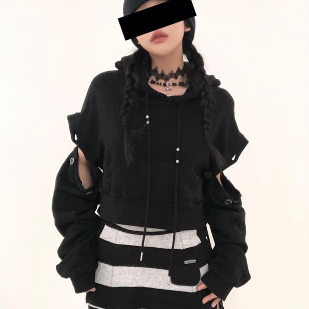 toyosat 빈티지 후드 컷아웃 후드티 펑크 y2k 와투케 서브컬쳐