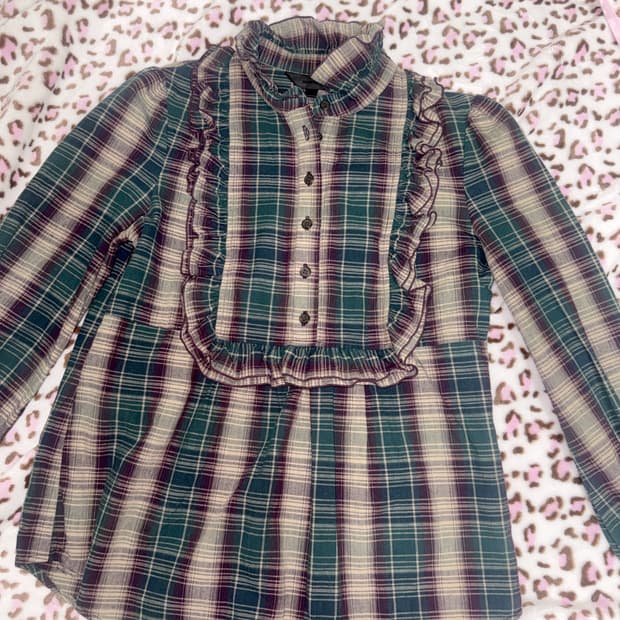 vintage 모리 체크 셔츠 남방 블라우스 엑시즈팜 리즈리사 갸루 고딕