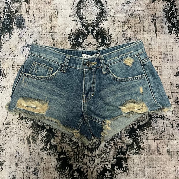 워싱 데미지 데님 숏츠 스커트 L