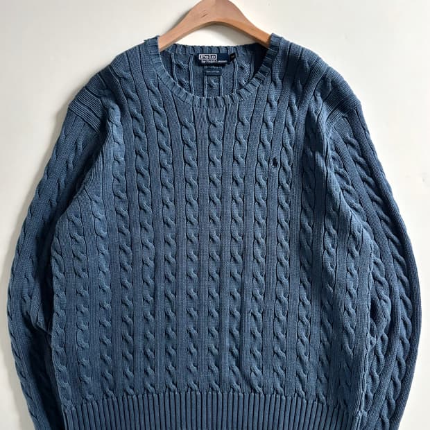 Polo 폴로 랄프로렌 코튼 딥블루 케이블 라운드넥 니트