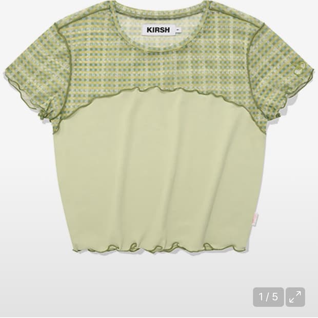 키르시 스몰 체리 메쉬 패턴 컬러 믹스 크롭 티셔츠 [라임]