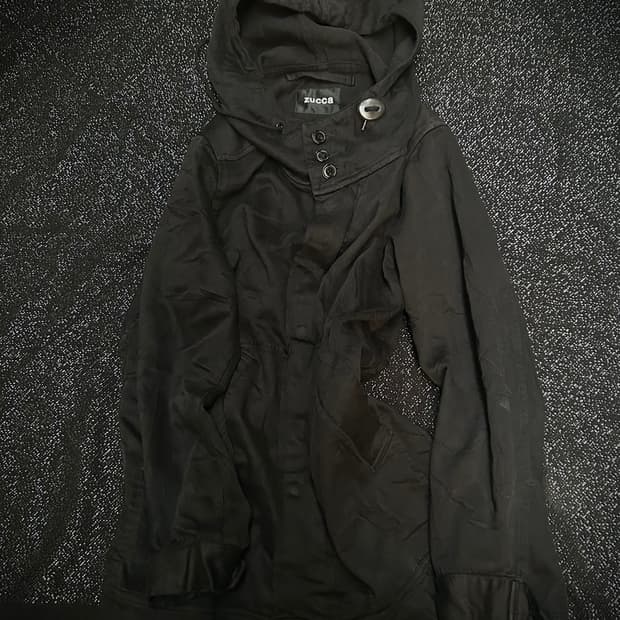 2000s zucca 블랙 버튼 하이넥 후드 자켓 