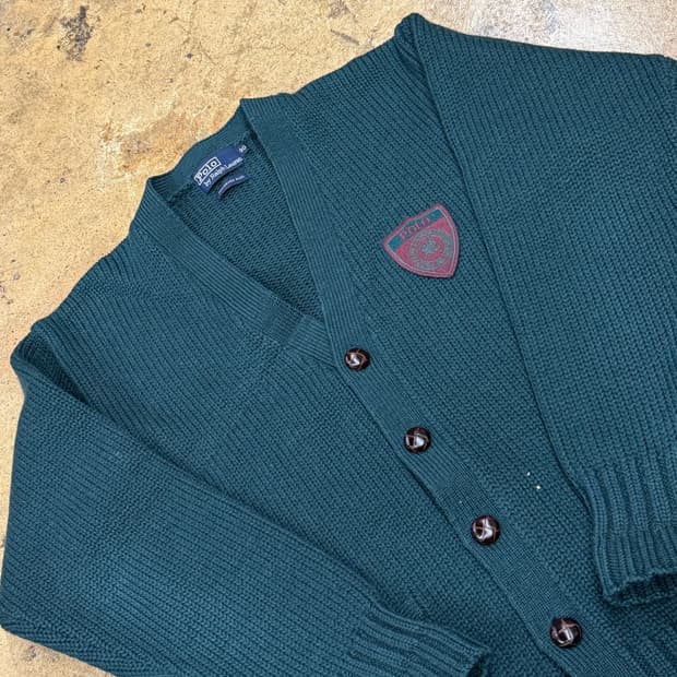 폴로 랄프로렌 딥그린 브이넥 니트 가디건 90