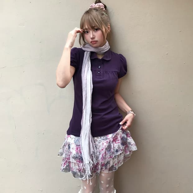 버버리 퍼프 빅단추 라운드 카라 티 보라 하구미 세트