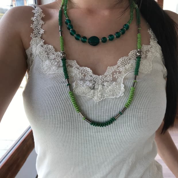 Green Emerald Bead Layered Necklace
