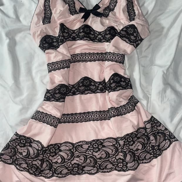 빅토리아시크릿 고전)2012 빈티지 블랙핑크 레이스리본히메갸루 슬립원피스