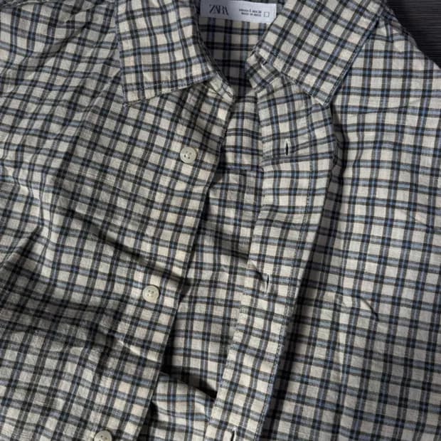 자라 체크 반팔셔츠