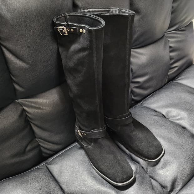 블랙 스웨이드 버클 웨스턴 롱 부츠(245)