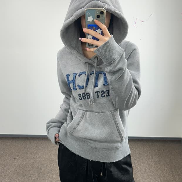 Abercrombie 아베크롬비 그런지 데님 로고 그레이 후드티 