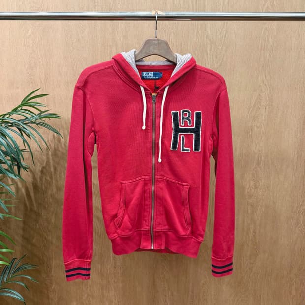 폴로 랄프 로렌 후드 집업 로고 패치 배색 후드 디테일 레귤러핏 레드