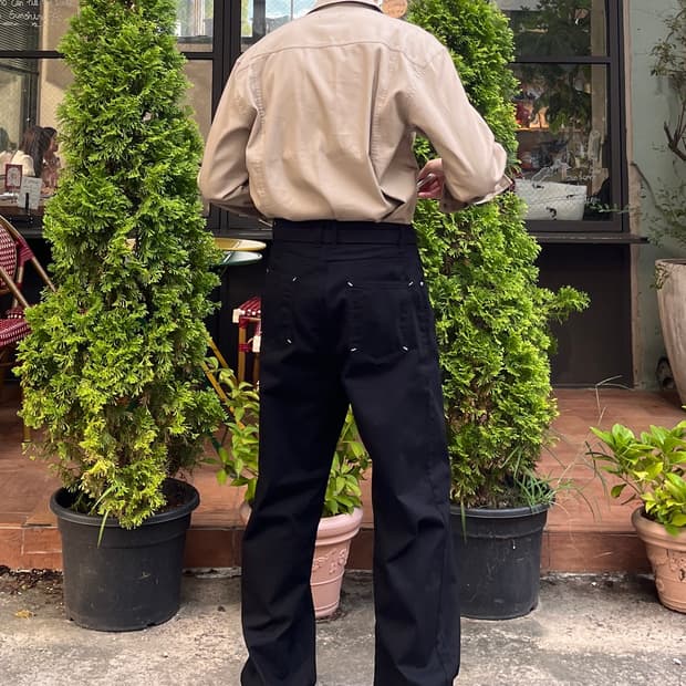 백포켓 스티치 코튼 와이드 팬츠