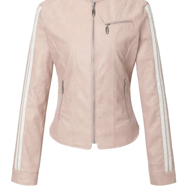 쓰리타임즈 레이서 레더 자켓 핑크