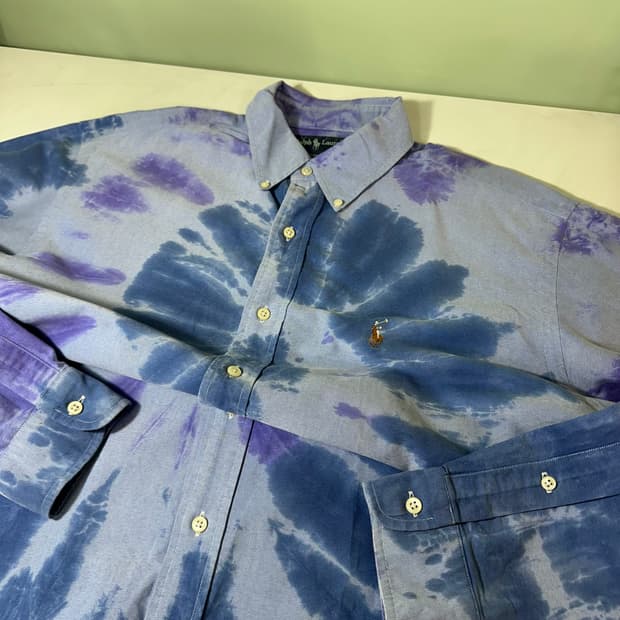 XL-2XL 폴로 랄프로렌 오버핏 타이다이 블리치 옥스퍼드셔츠