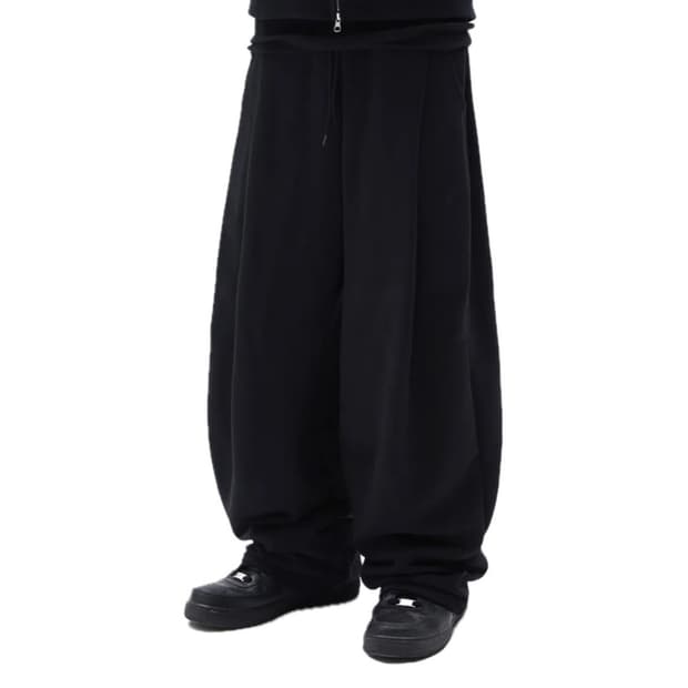 스웨이드 투 턱 롱 팬츠 블랙